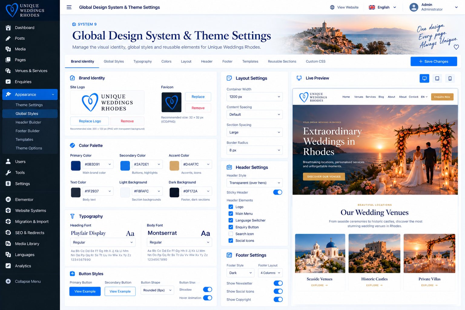 Wedding Venues & Services Content design concept